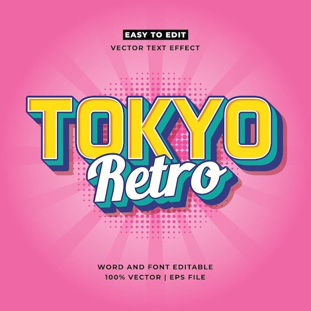 Vector tokyo japan y2k streetwear colorful slogan typography editable text effect 3d cartoon template style