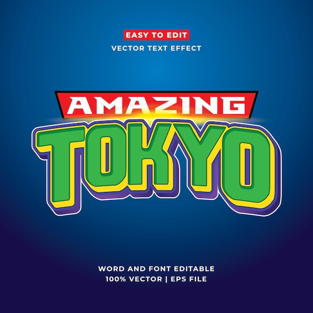 Tokyo japan y2k streetwear colorful slogan typography editable text effect 3d cartoon template style