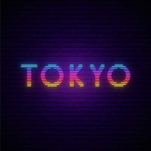 Vector tokyo lettering in neon style