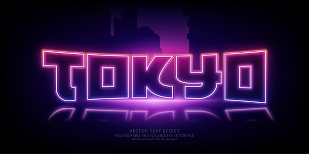 Вектор Редактируемый текстовый эффект tokyo neon glow