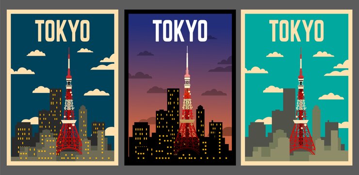 Vector レトロなポスターの東京セット。
