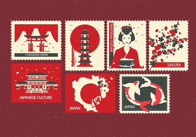 Vettore vettore di francobolli di tokyo