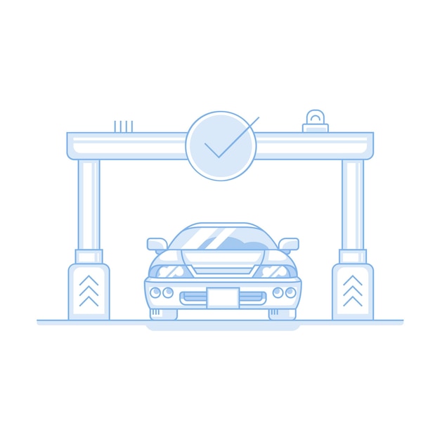 Vector toll higway toll gate construction car success payment on roadway flat vector illustration