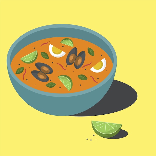 Vettore tom yam con ostriche illustrazione del cibo asiatico