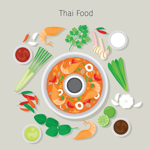 Tom yum kung and ingredients, thai soup food