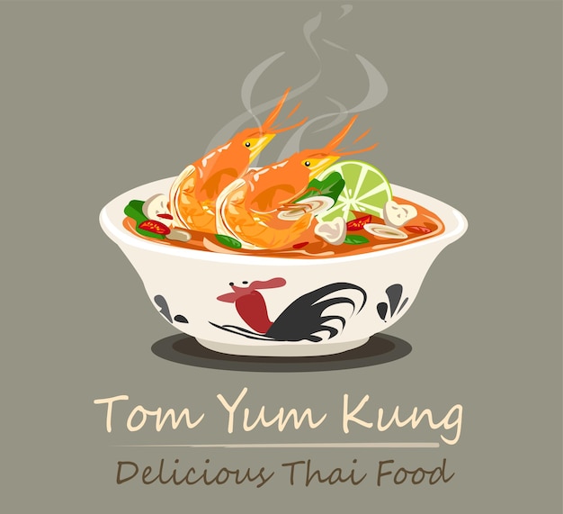 Вектор Вектор горячего и острого супа tom yum kung thai food