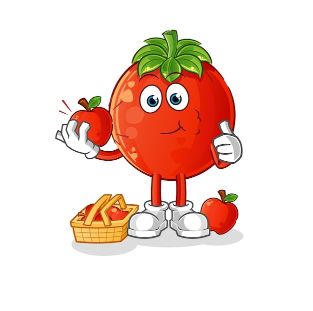 tomaat die een appelillustratie eet. karakter vector