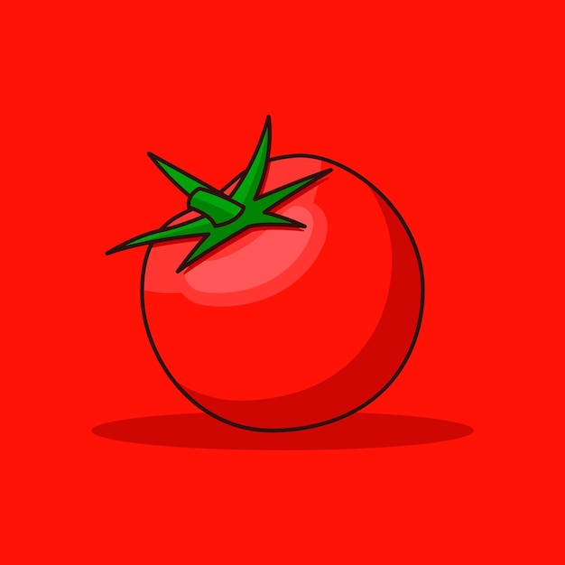 Tomaat illustratie met rode achtergrond, groenten tomaat pictogram platte illustratie
