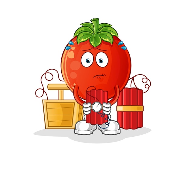 tomaat met dynamietkarakter. cartoon mascotte vector