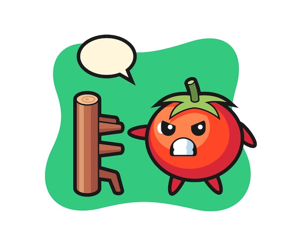 Tomaten cartoon afbeelding als een karate-jager, schattig stijlontwerp voor t-shirt, sticker, logo-element