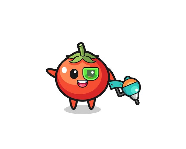 Tomatencartoon als schattig ontwerp van de toekomstige krijgermascotte