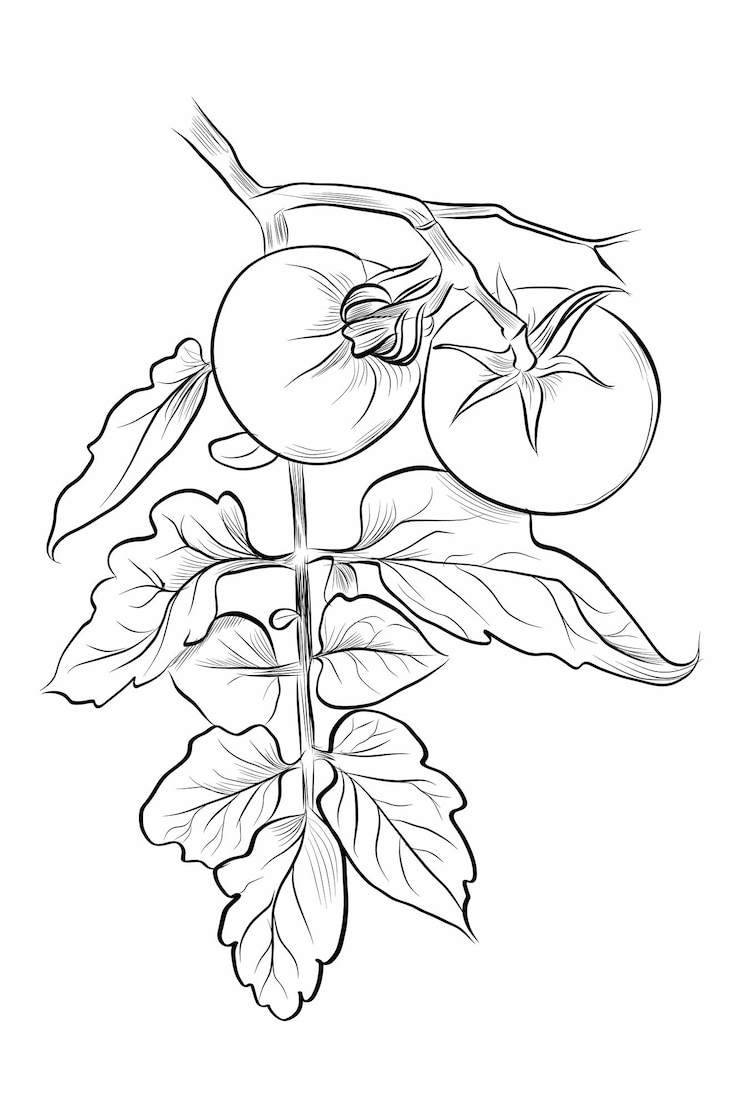 Vector tomato branch with leaves hand drawn sketch vector