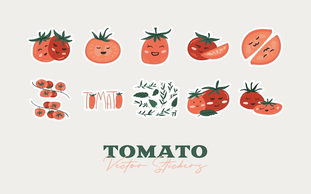 Tomato cartoon stikers set