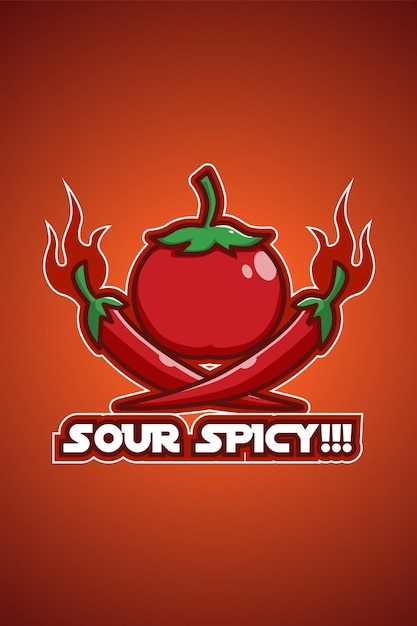 Vector tomato and chili logo cartoon illustration