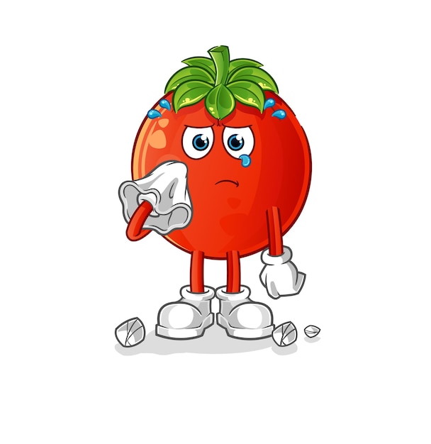 トマトはティッシュで泣きます。漫画のマスコットベクトル
