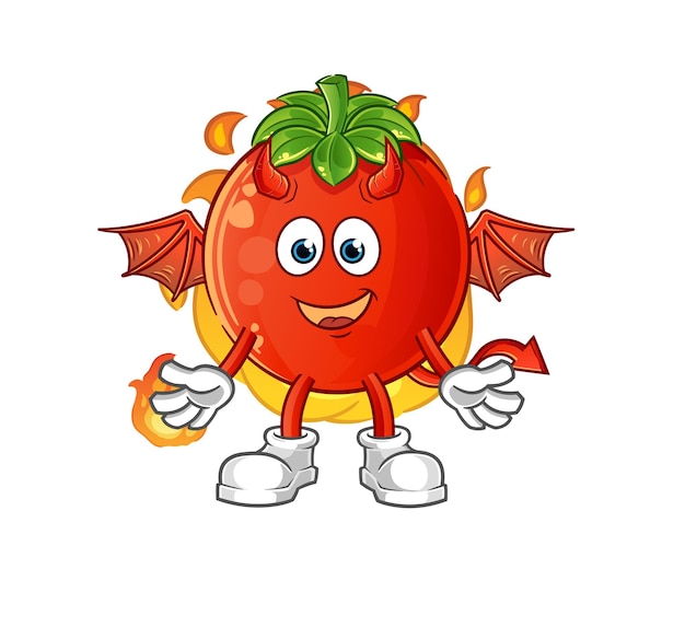 Tomato demon with wings character cartoon mascot vector