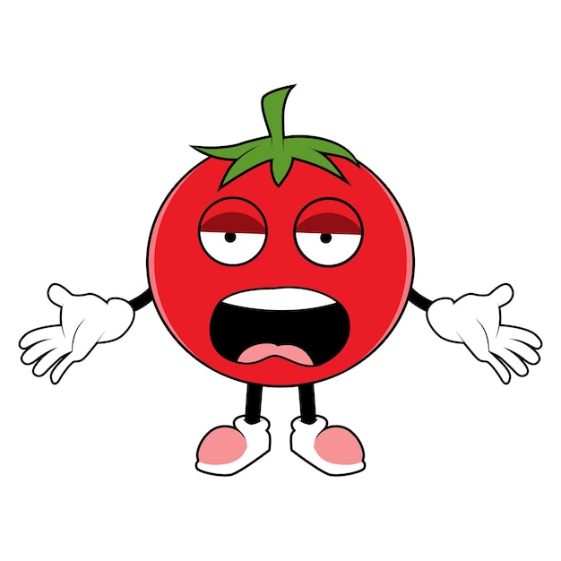 Mascotte del cartone animato di frutta pomodoro con faccia arrabbiata illustrazione vettoriale del carattere del pomodoro rosso