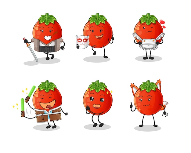 Tomato japanese culture group character. mascot vector