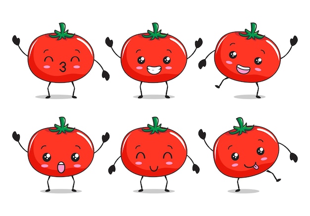 Illustrazione della mascotte dei cartoni animati di pomodoro kawaii