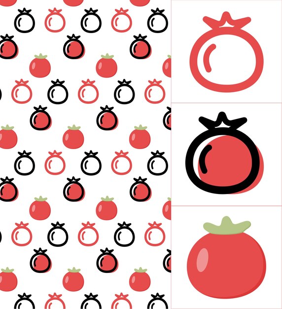 Vector tomato linear and flat icon pattern