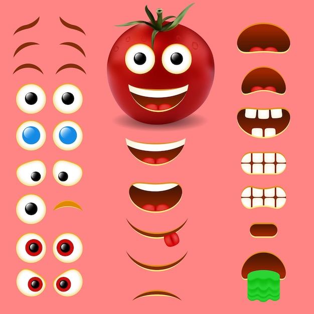 Collezione di disegni vettoriali per creatori di emoji maschili di pomodoro