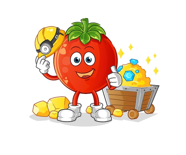 Tomato miner with gold character cartoon mascot vector