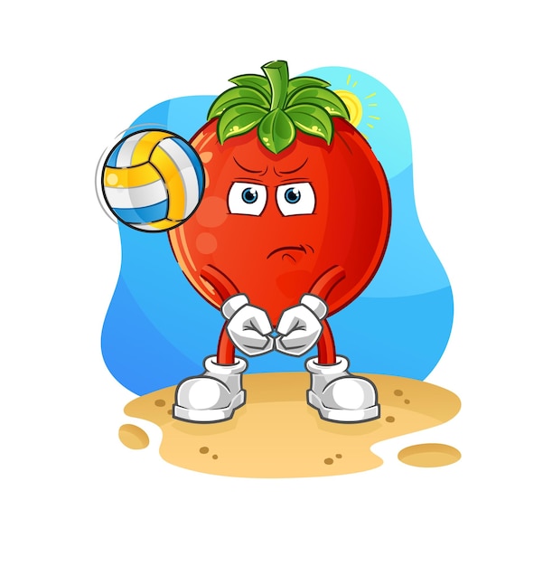 tomato play volleyball mascot. cartoon vector