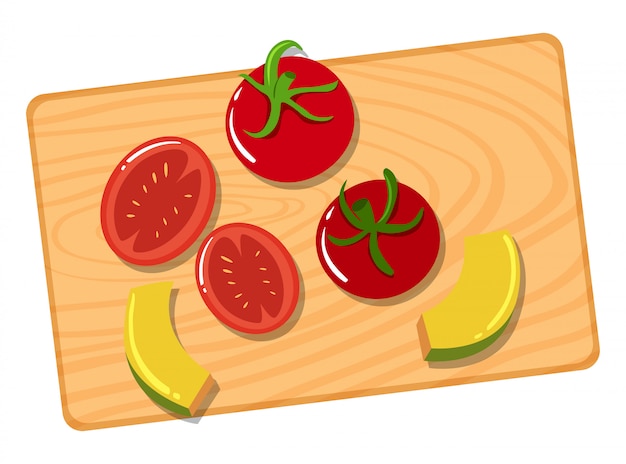 Vector tomato and pumpkin on cutting board