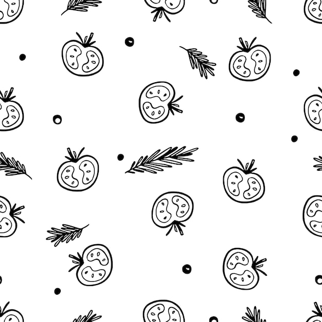 Tomato and rosemary pattern for restaurant bar cafe menu Vector doodles