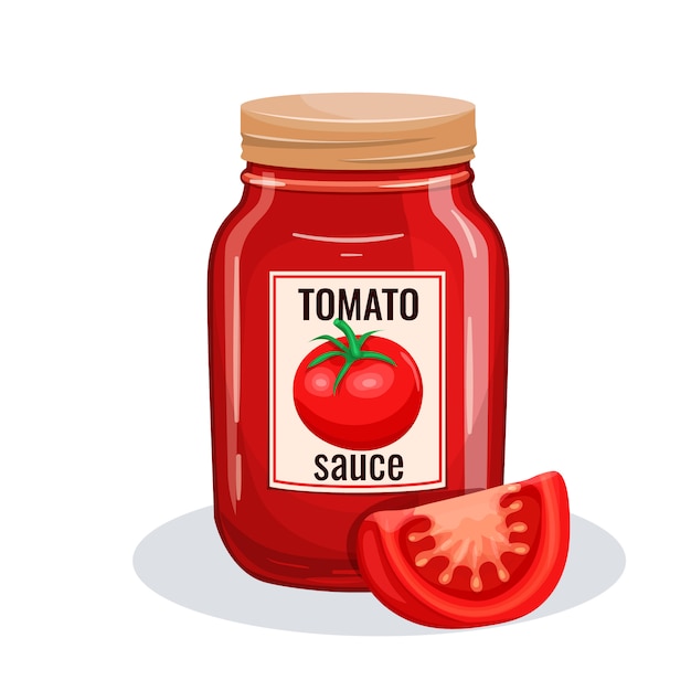 Vector tomato sauce glass jar.