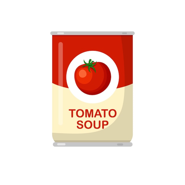 Tomato soup can vector illustration in trendy flat style isolated on white background