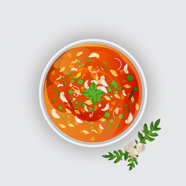 白い背景にトマトスープ。