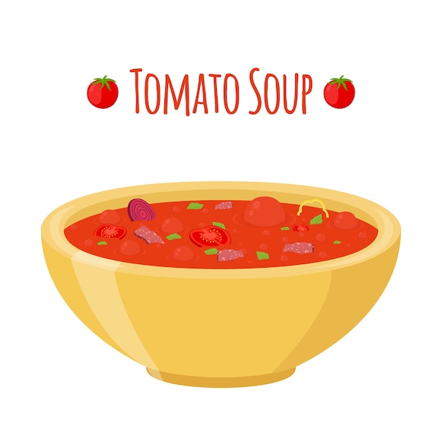 Tomato soup with meat, beet, tomatoes