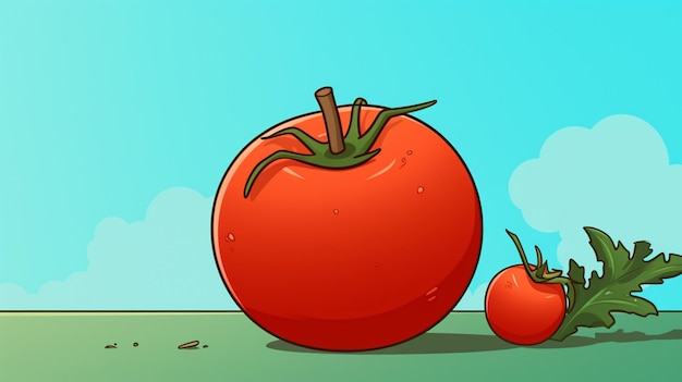 Vector a tomato and a strawberry on a blue background