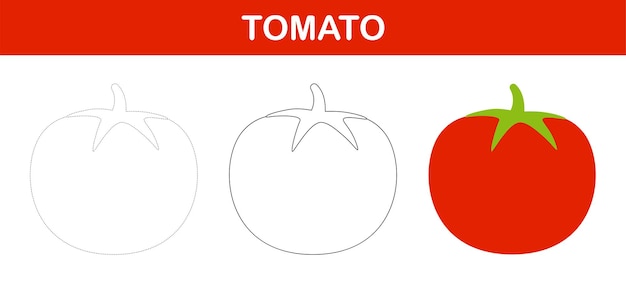 Foglio di lavoro per tracciare e colorare il pomodoro per bambini