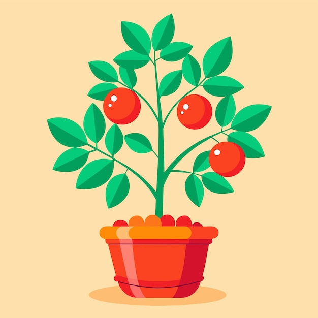 Vector tomato tree in a pot vector illustration