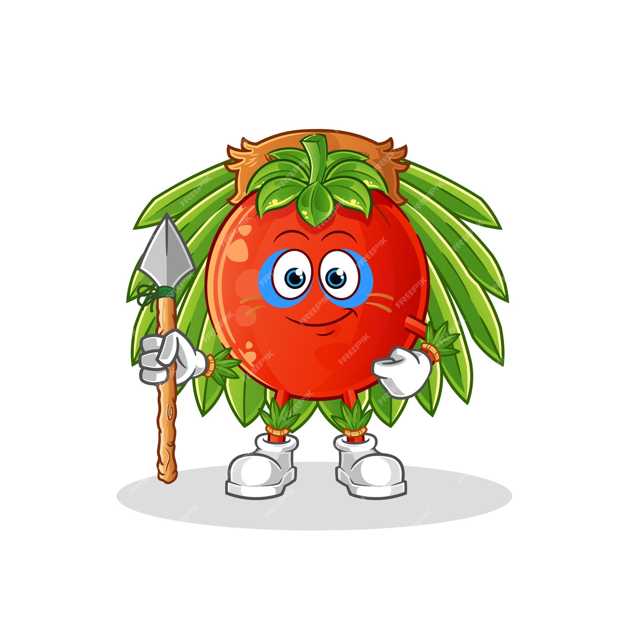 Premium Vector | Tomato tribal man mascot cartoon vector Premium Vector | Tomato tribal man mascot cartoon vector