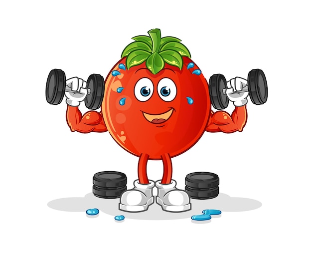 Vettore del carattere dell'illustrazione dell'allenamento con i pesi del pomodoro