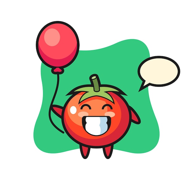 L'illustrazione della mascotte dei pomodori sta giocando a palloncino, design in stile carino per maglietta, adesivo, elemento logo