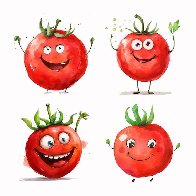 Tomatoes mascot watercolor paint collection