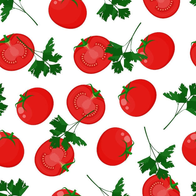 Tomatoes and parsley seamless pattern