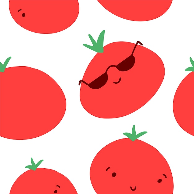 Tomatoes seamless pattern in cartoon flat style
