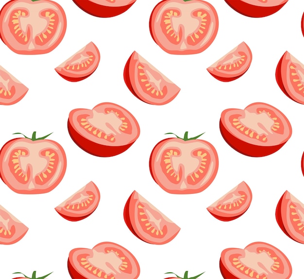 Tomatoes and tomato cut in half Seamless pattern in vector Suitable for print and websites