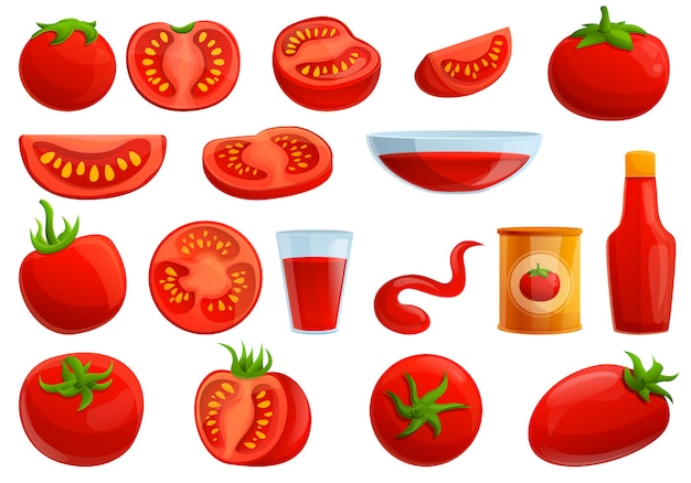 Set di pomodori, stile cartoon