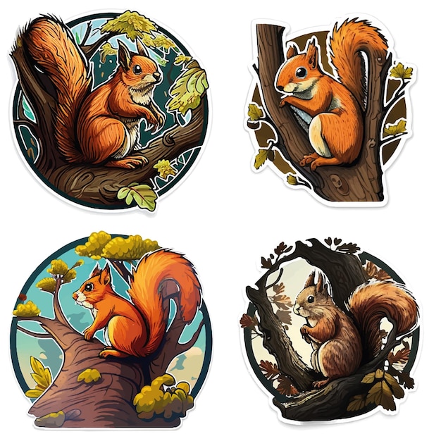 Вектор tombarica_vector_illustration_sticker_of_squirrel_in_a_tree