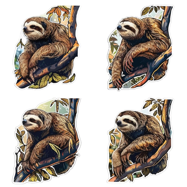 Tombarica_vector_sticker_of_a_beautiful_sloth_in_the_forest 6