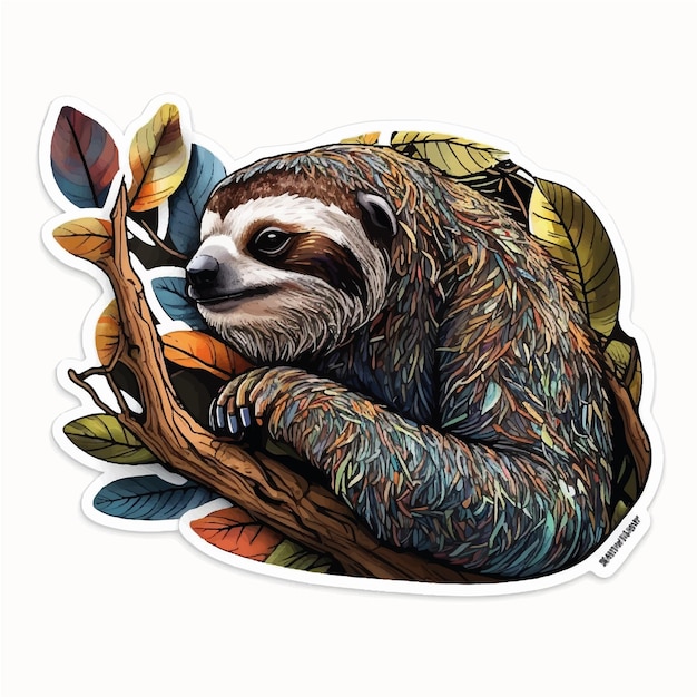 Vettore tombarica_vector_sticker_of_a_beautiful_sloth_in_the_forest