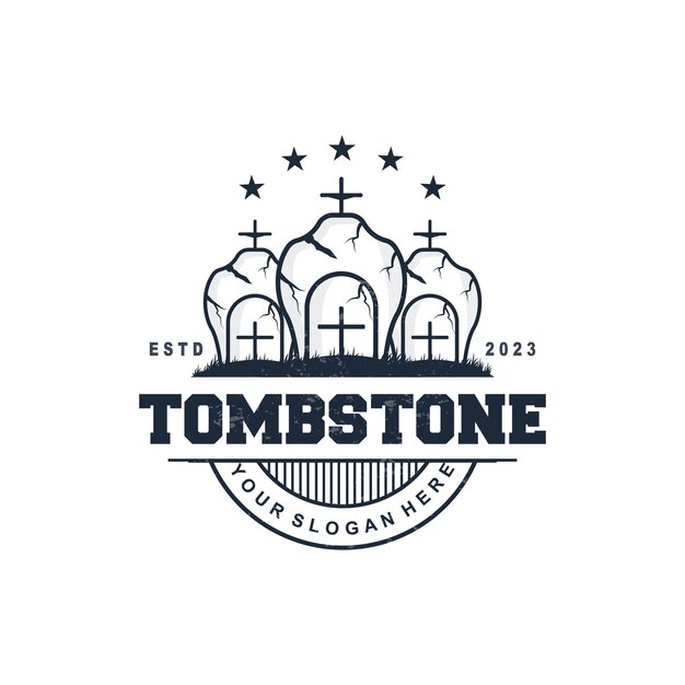 Tombstone Logo Tomb Cemetery Cross Vector Vintage Label Retro Badge Inspirerend Ontwerp