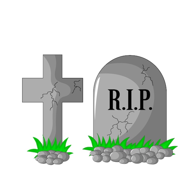 Tombstone RIP and cross with stones and grass isolated