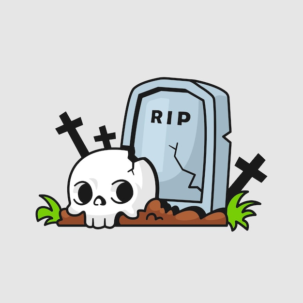Tombstone with skull cartoon vector illustration